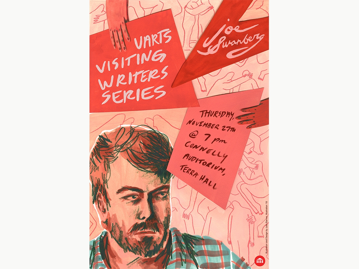 An illustration of Joe Swanberg for the Visiting Writers Series made by Julia Barnes BFA '19