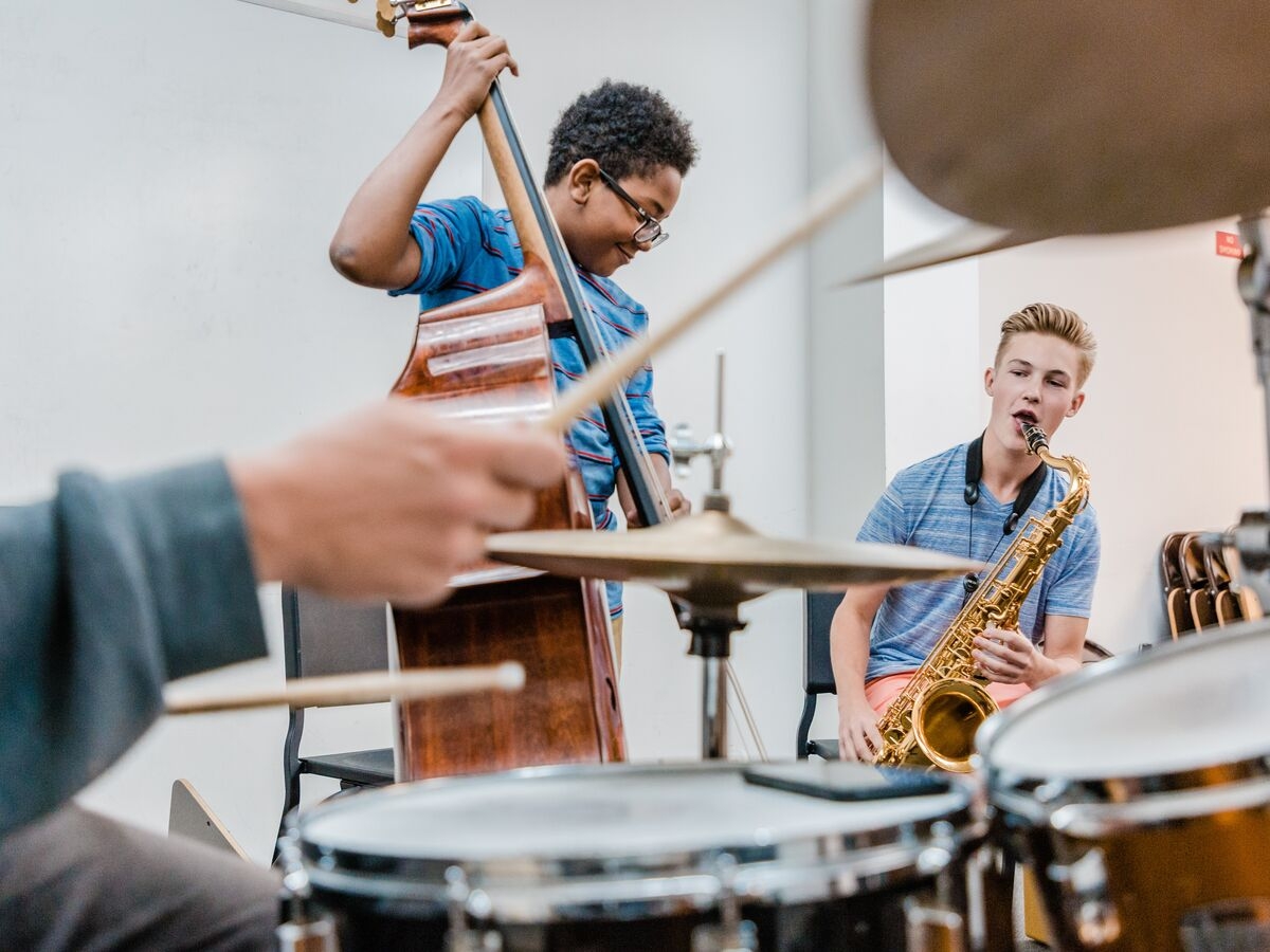 Music students rehearse in small ensembles
