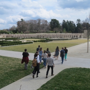 Students walk through the gardens at Longwood Gardens.