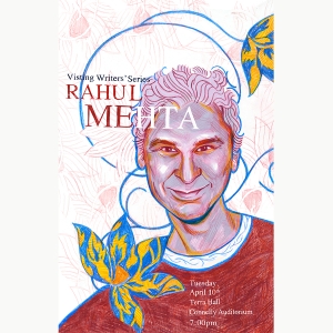 An illustration of Rahul Mehta for the Visiting Writers Series made by Noa Denmon BFA '18