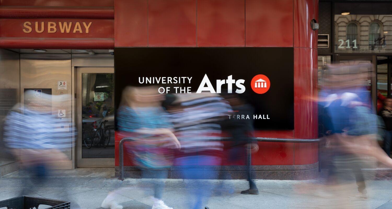 UArts Terra Hall with Students walking by in a blur