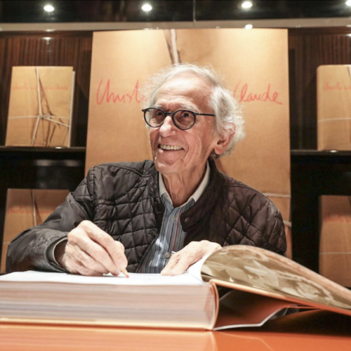The artist Christo at a book signing in Paris