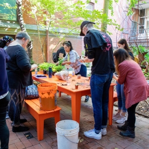 Students, staff and faculty plant together during UArts day
